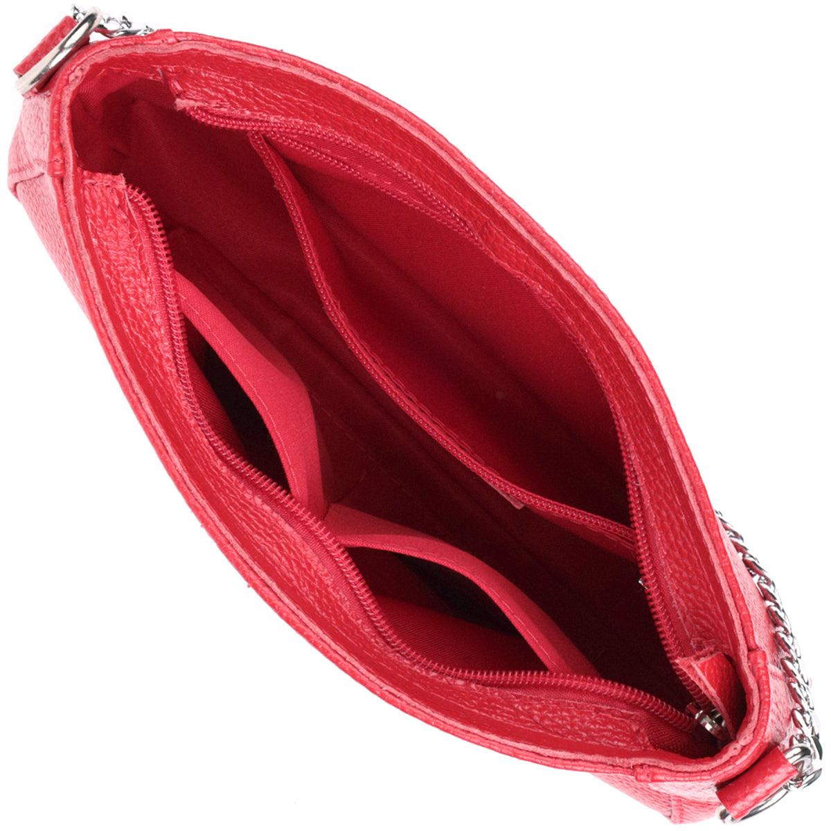 Bright Baguette Bag with Chain and Detachable Strap, SHVIGEL 22836, Red, Natural Leather