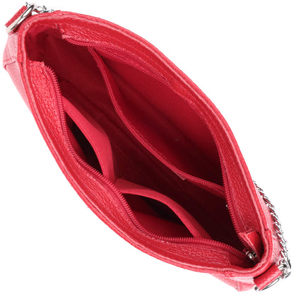 Bright Baguette Bag with Chain and Detachable Strap, SHVIGEL 22836, Red, Natural Leather