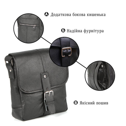 Leather Bag SHVIGEL 00853 Black Natural Leather Handmade in Ukraine