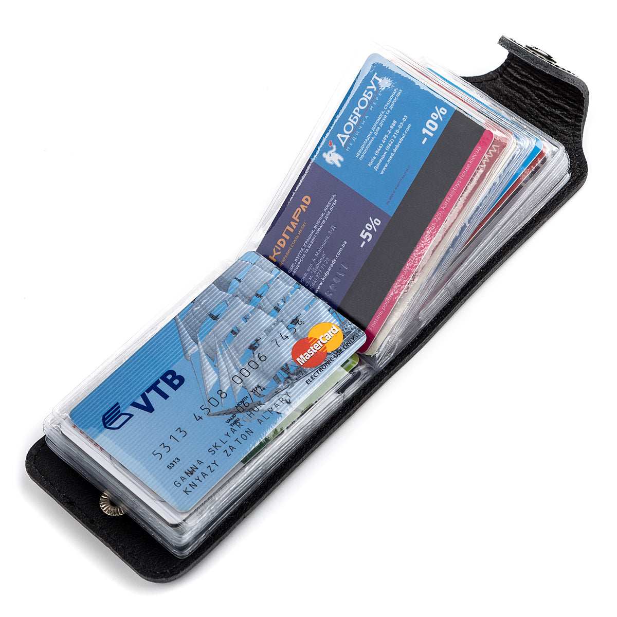 Horizontal Business Card Holder SHVIGEL 13915 Black Leather Made in Ukraine