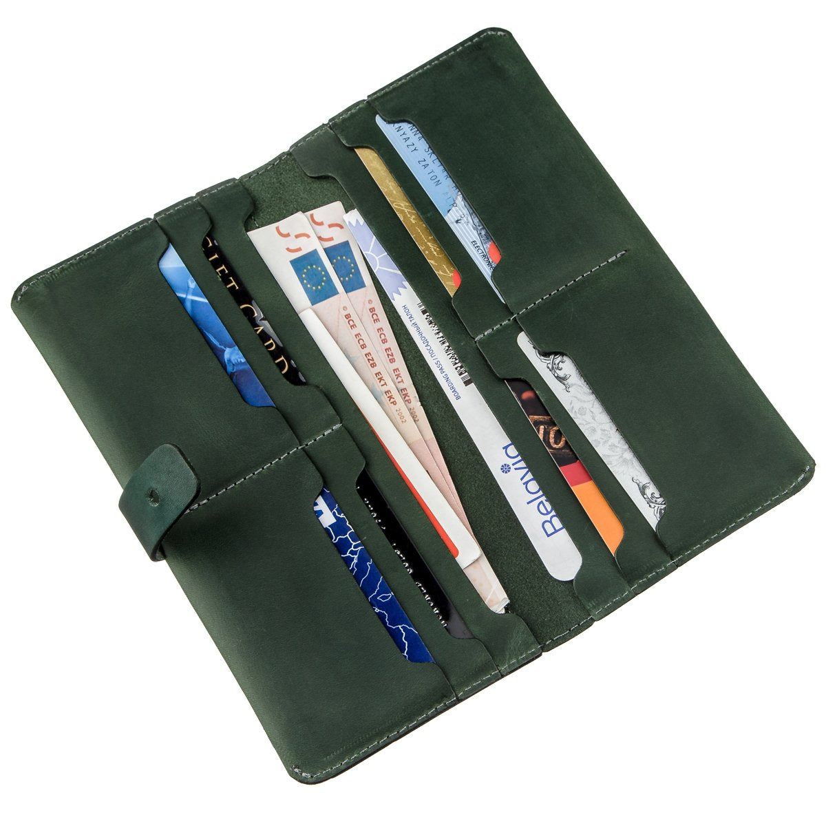 Vintage Leather Wallet SHVIGEL 16206 Green - High-Quality Genuine Leather, Ukraine Made