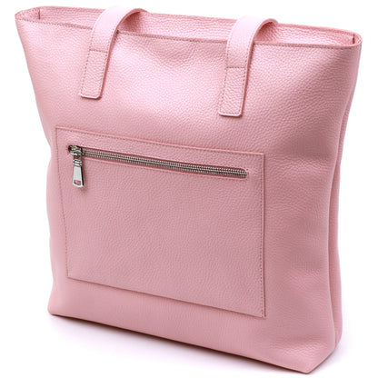 Spacious SHVIGEL Women's Leather Shopper Bag 16356 Pink Made in Ukraine