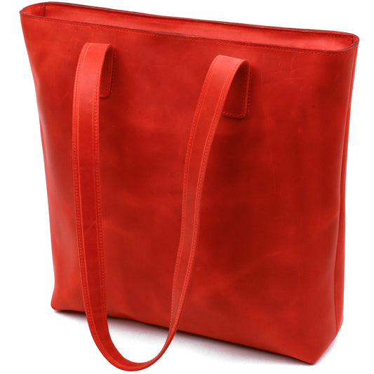 Vintage Bright Red Leather Bag by SHVIGEL 16348 – Made in Ukraine, Genuine Leather