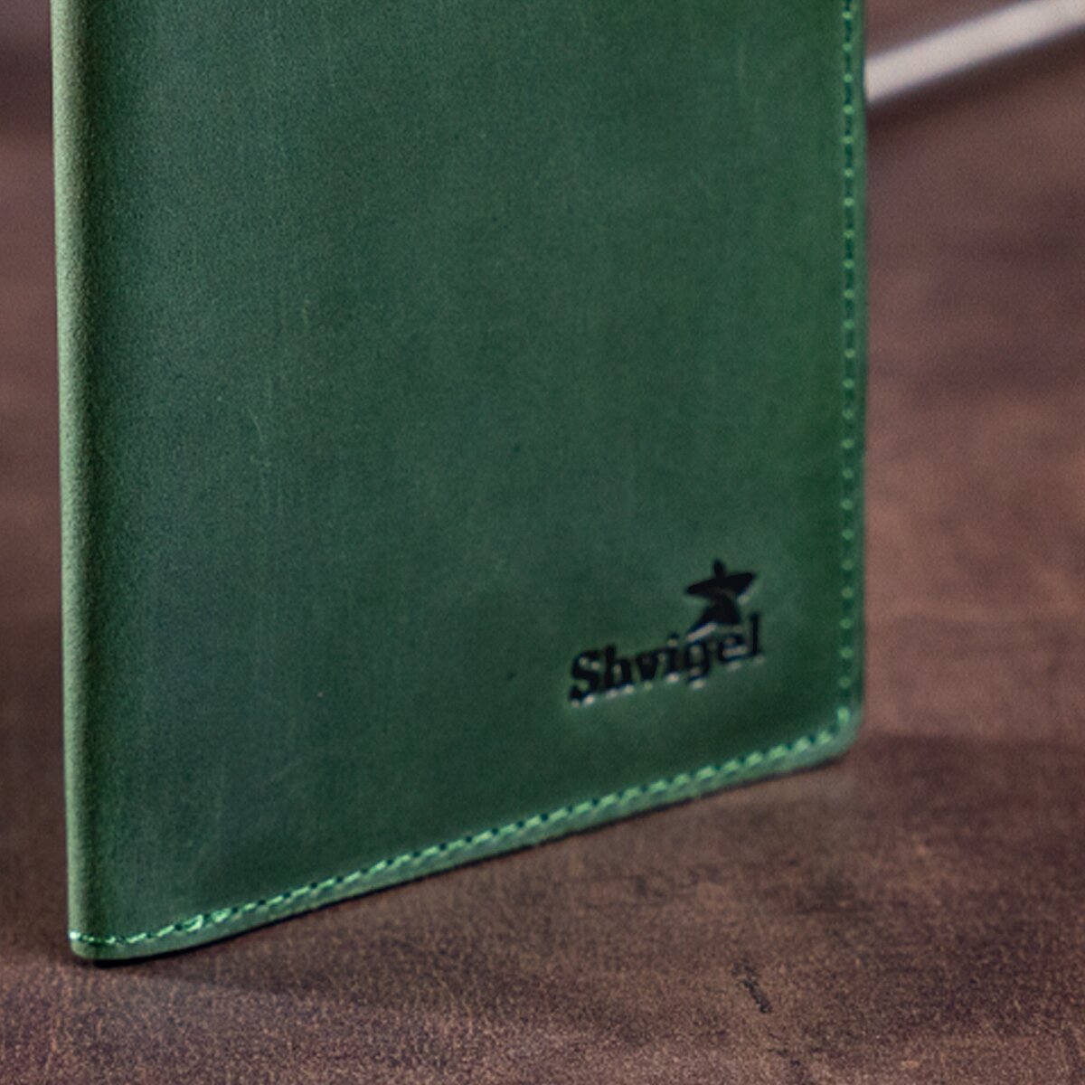 Unisex Vertical Wallet SHVIGEL 16197 Green Crazy Horse Leather Made in Ukraine