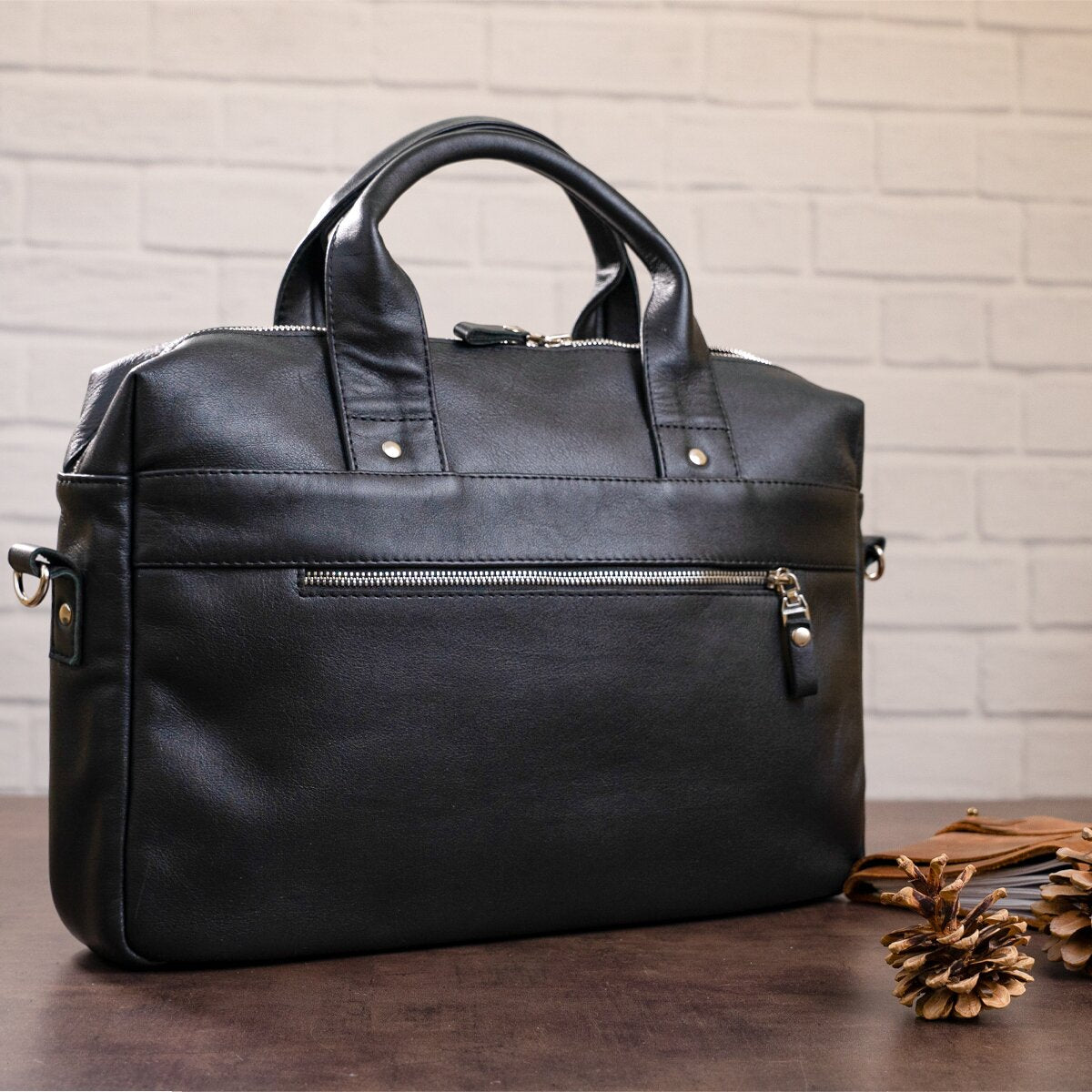 Laptop Bag SHVIGEL 11041 Black Genuine Leather Handmade in Ukraine