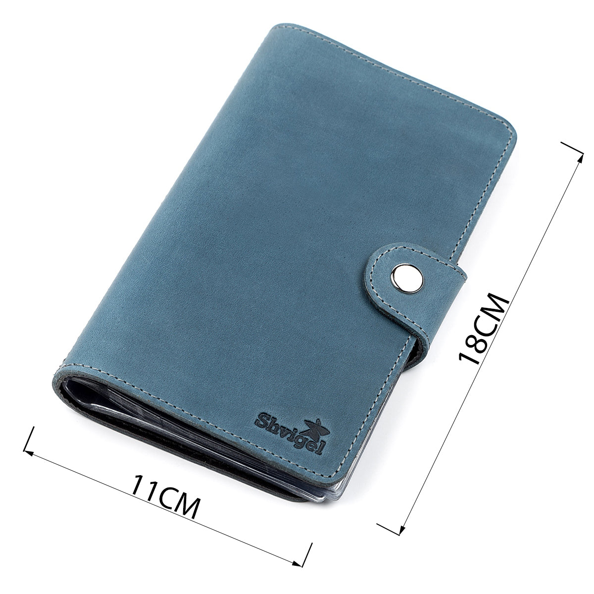 Large SHVIGEL Business Card Holder 13906 Blue Genuine Leather for Visiting Cards