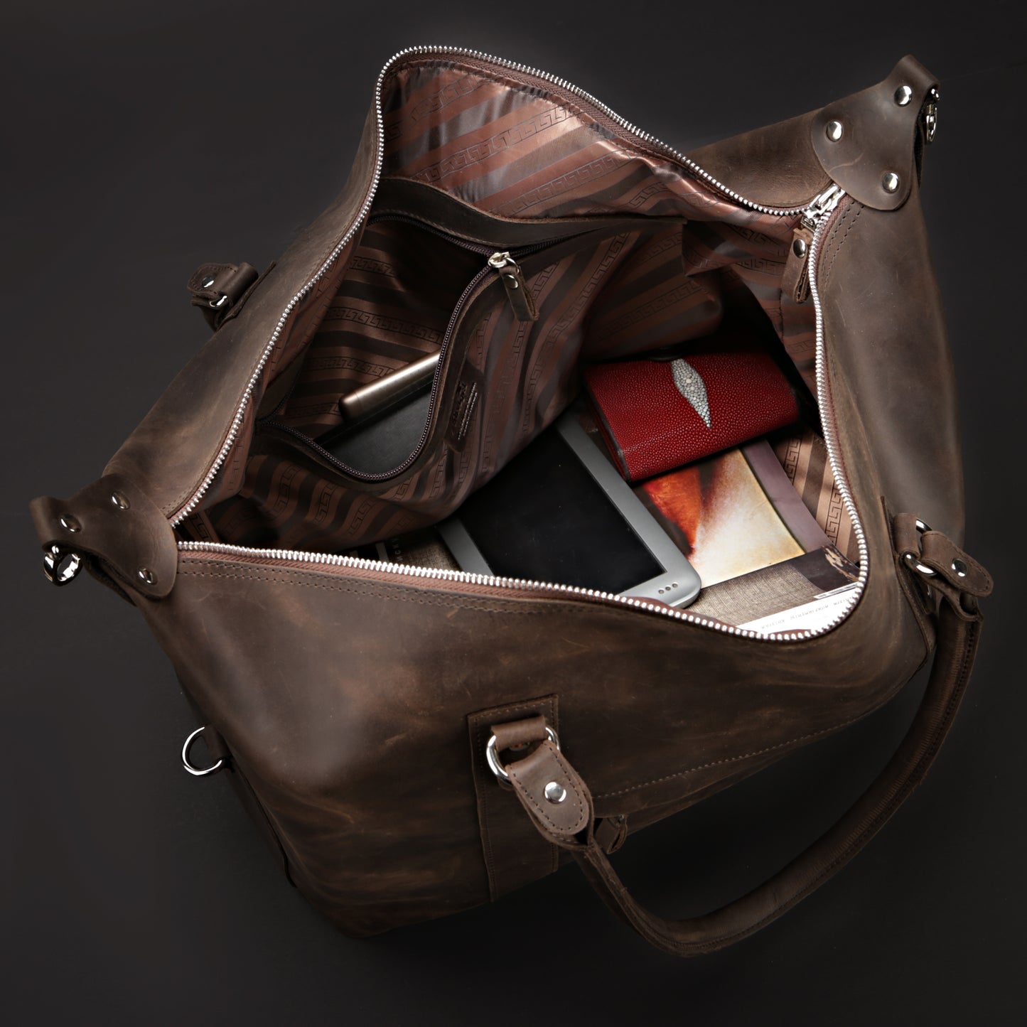 Travel Bag SHVIGEL 11019 Brown Natural Leather Handmade in Ukraine