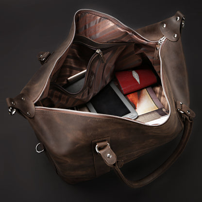 Travel Bag SHVIGEL 11019 Brown Natural Leather Handmade in Ukraine