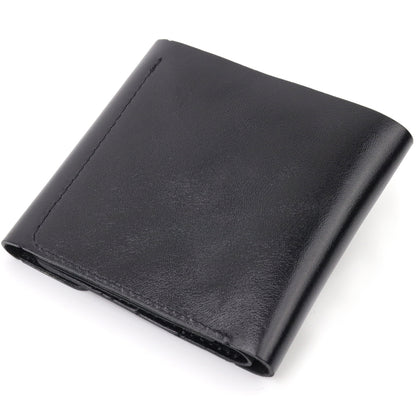 Men's Glossy Leather Wallet SHVIGEL 16617 Black Natural Leather Handmade