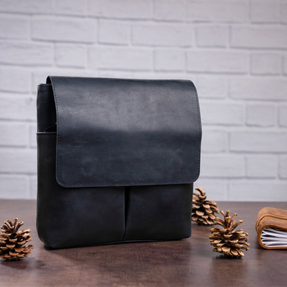 Vintage Leather Bag SHVIGEL 11078 Black Natural Leather Made in Ukraine