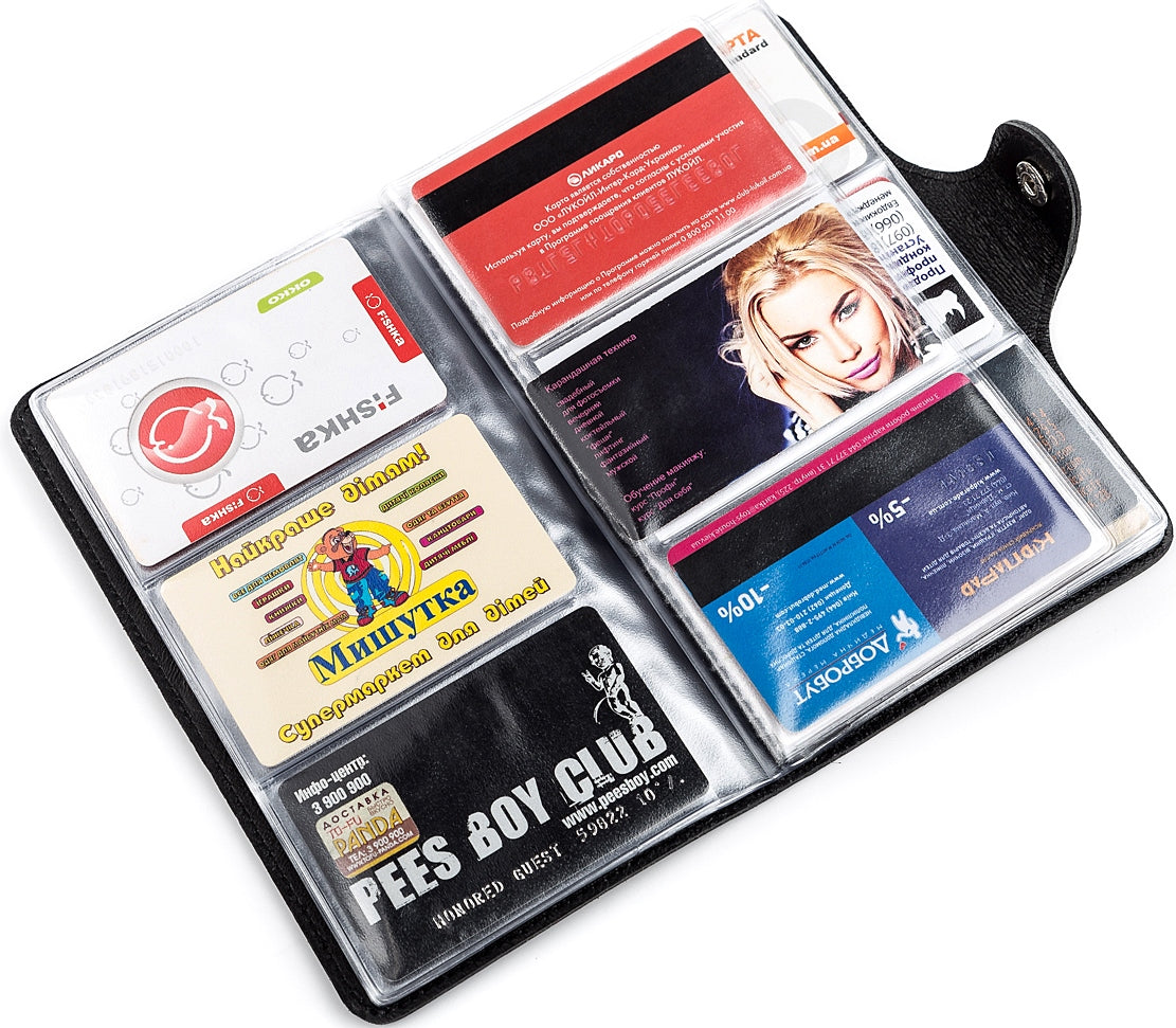 Large SHVIGEL Business Card Holder 13905 Black Leather Made in Ukraine for Visiting Cards
