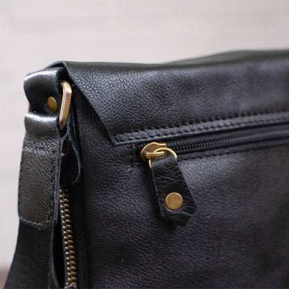 Men's Leather Messenger Bag SHVIGEL 19113 Black Natural Leather High Quality