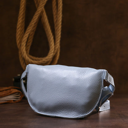Comfortable SHVIGEL Leather Women's Belt Bag 16374 in Blue - Made in Ukraine