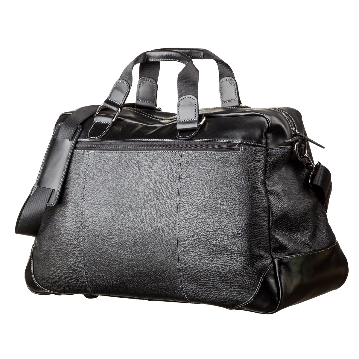 Travel Bag SHVIGEL 11120 Genuine Black Leather from Ukraine with Durable Design
