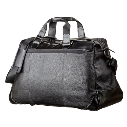 Travel Bag SHVIGEL 11120 Genuine Black Leather from Ukraine with Durable Design