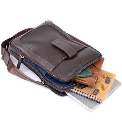 Men's Leather Flotar Tablet Bag SHVIGEL 11286 Brown with Two Compartments