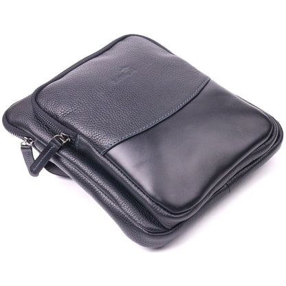 Men's Combination Leather Bag SHVIGEL 18720 Black - Premium Quality Ukrainian Craftsmanship