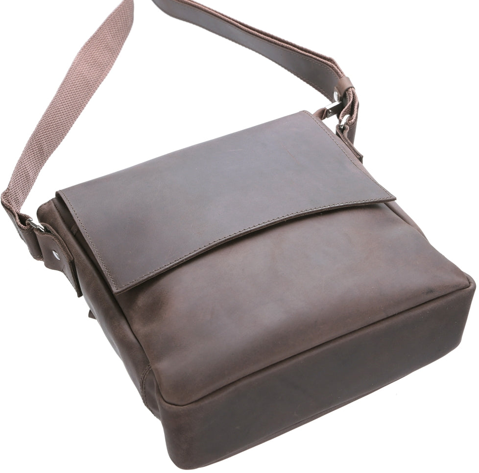 Leather Messenger Bag SHVIGEL 00884 Brown Natural Leather Made in Ukraine