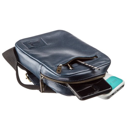 Men's Leather Bag SHVIGEL 19105 Blue Natural Leather Handmade in Ukraine