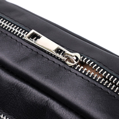Rectangular Men's Banana Bag SHVIGEL 22825 Black Glossy Leather Made in Ukraine