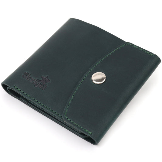 Vintage Leather Wallet SHVIGEL 16615 Green Made in Ukraine, Genuine Leather