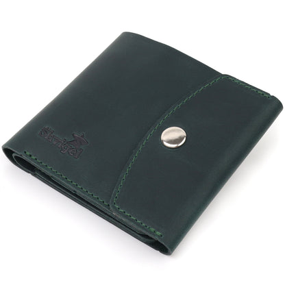 Vintage Leather Wallet SHVIGEL 16615 Green Made in Ukraine, Genuine Leather
