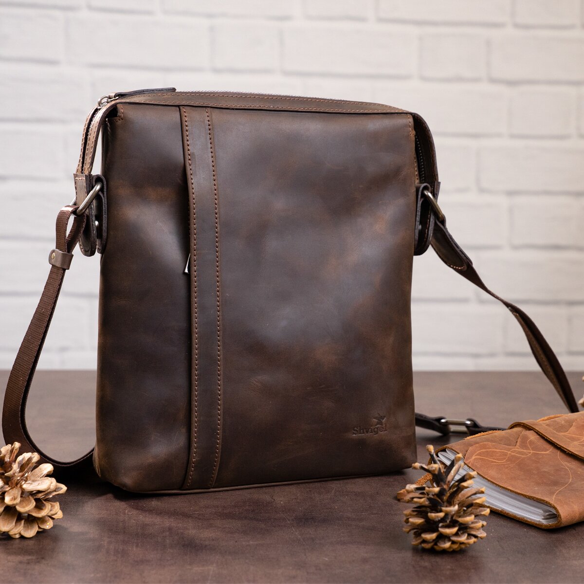 Men's Leather Bag SHVIGEL 11099 Brown Genuine Leather from Ukraine