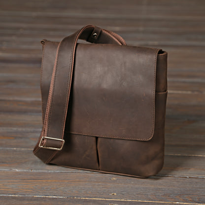 Vintage Leather Bag SHVIGEL 00998 Brown Natural Leather, Made in Ukraine