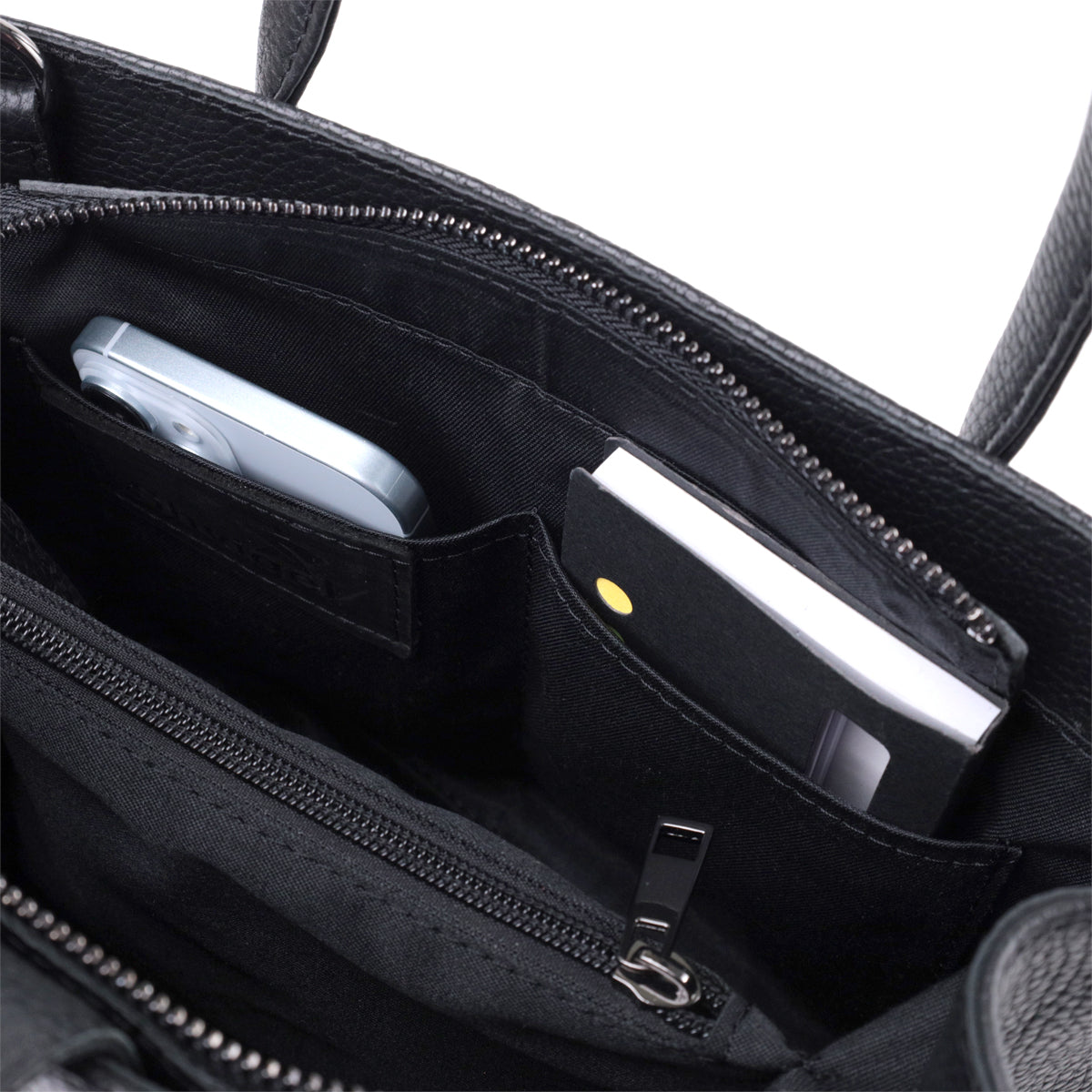 Leather Handbag by SHVIGEL 22829 - Elegant Black Design with Two Handles from Ukraine