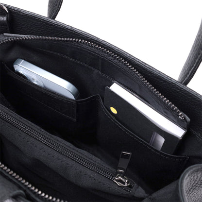 Leather Handbag by SHVIGEL 22829 - Elegant Black Design with Two Handles from Ukraine