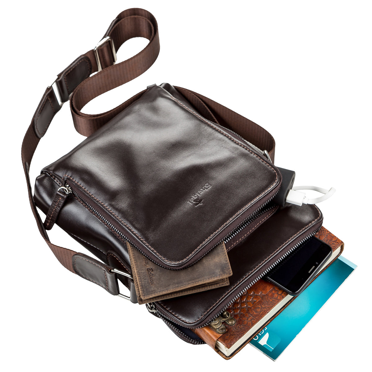 Men's Leather Bag SHVIGEL 11100 Brown Natural Leather Handcrafted in Ukraine