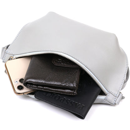 Women's Banana Bag SHVIGEL 16389 Grey Genuine Leather Crafted in Ukraine