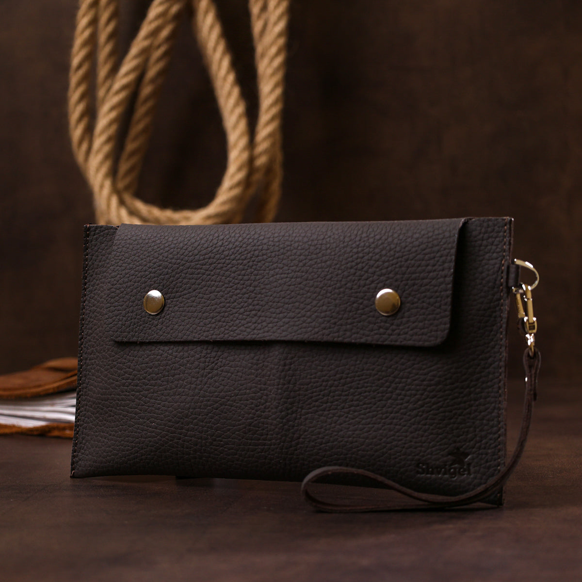 Leather Matte Travel Cosmetic Bag SHVIGEL 16418 Brown Natural Leather Design