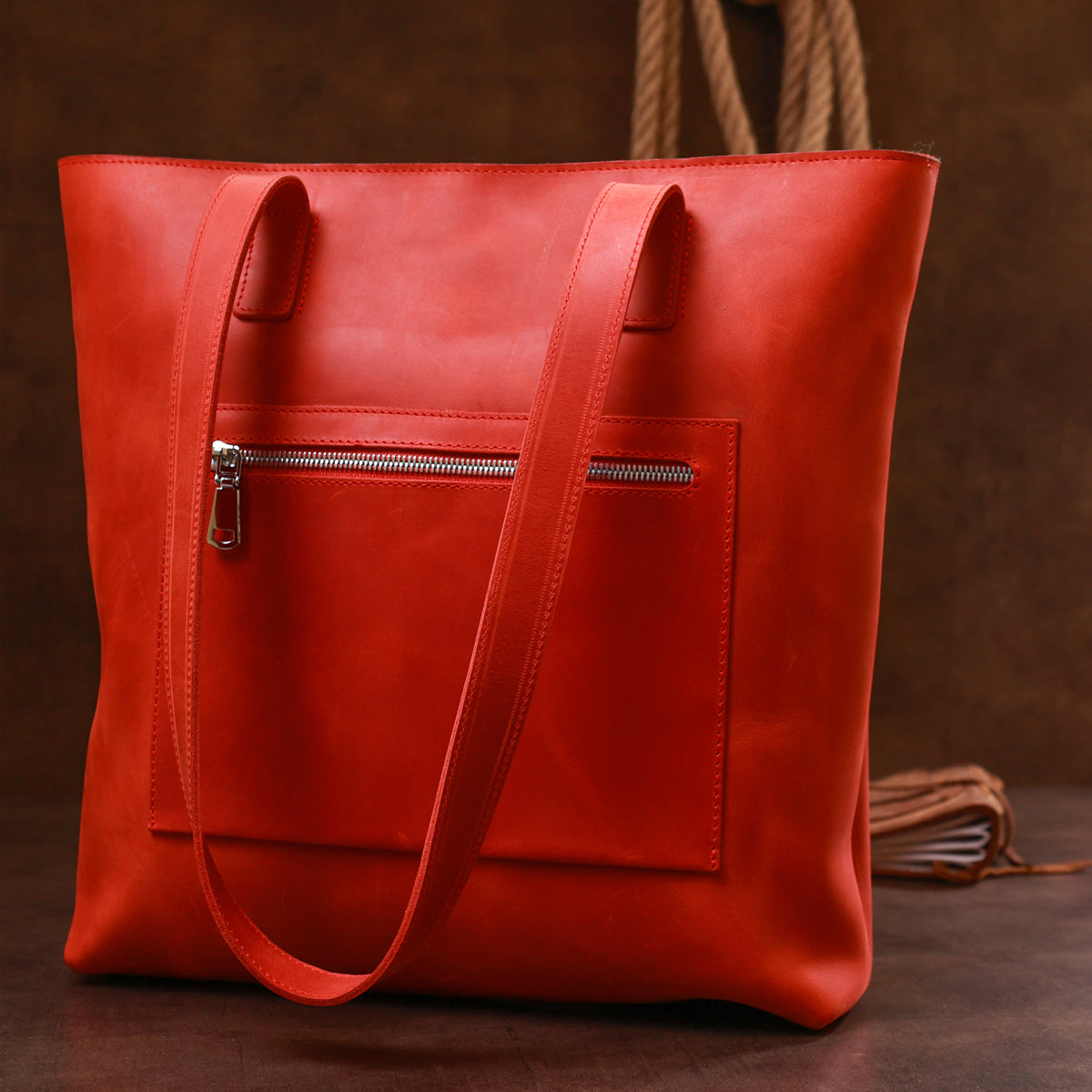 Vintage Bright Red Leather Bag by SHVIGEL 16348 – Made in Ukraine, Genuine Leather