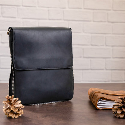 Vintage Leather Bag SHVIGEL 11017 Black Natural Leather Handmade in Ukraine