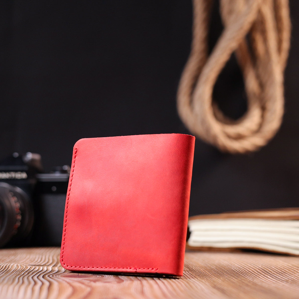 Vintage Leather Wallet for Women by SHVIGEL 16602 Red - Made in Ukraine, Natural Leather