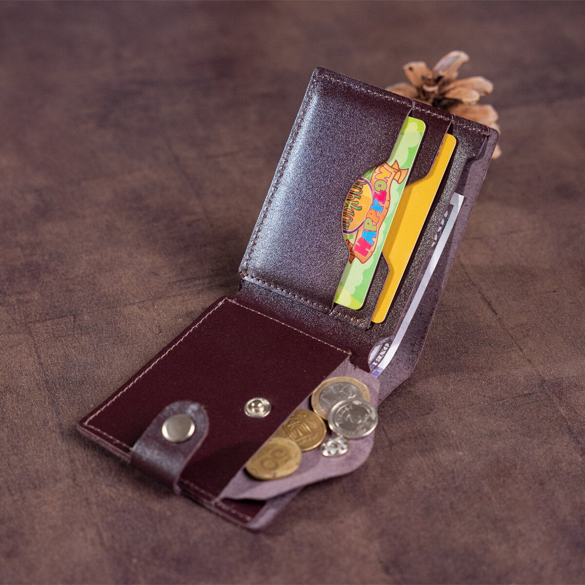 Men's Leather Wallet with Coin Pocket SHVIGEL 16213 Brown Natural Leather Made in Ukraine