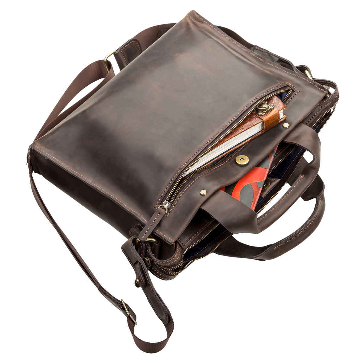 Men's Leather Bag SHVIGEL 11115 Brown Natural Leather Made in Ukraine