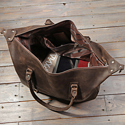 Travel Bag SHVIGEL 11019 Brown Natural Leather Handmade in Ukraine