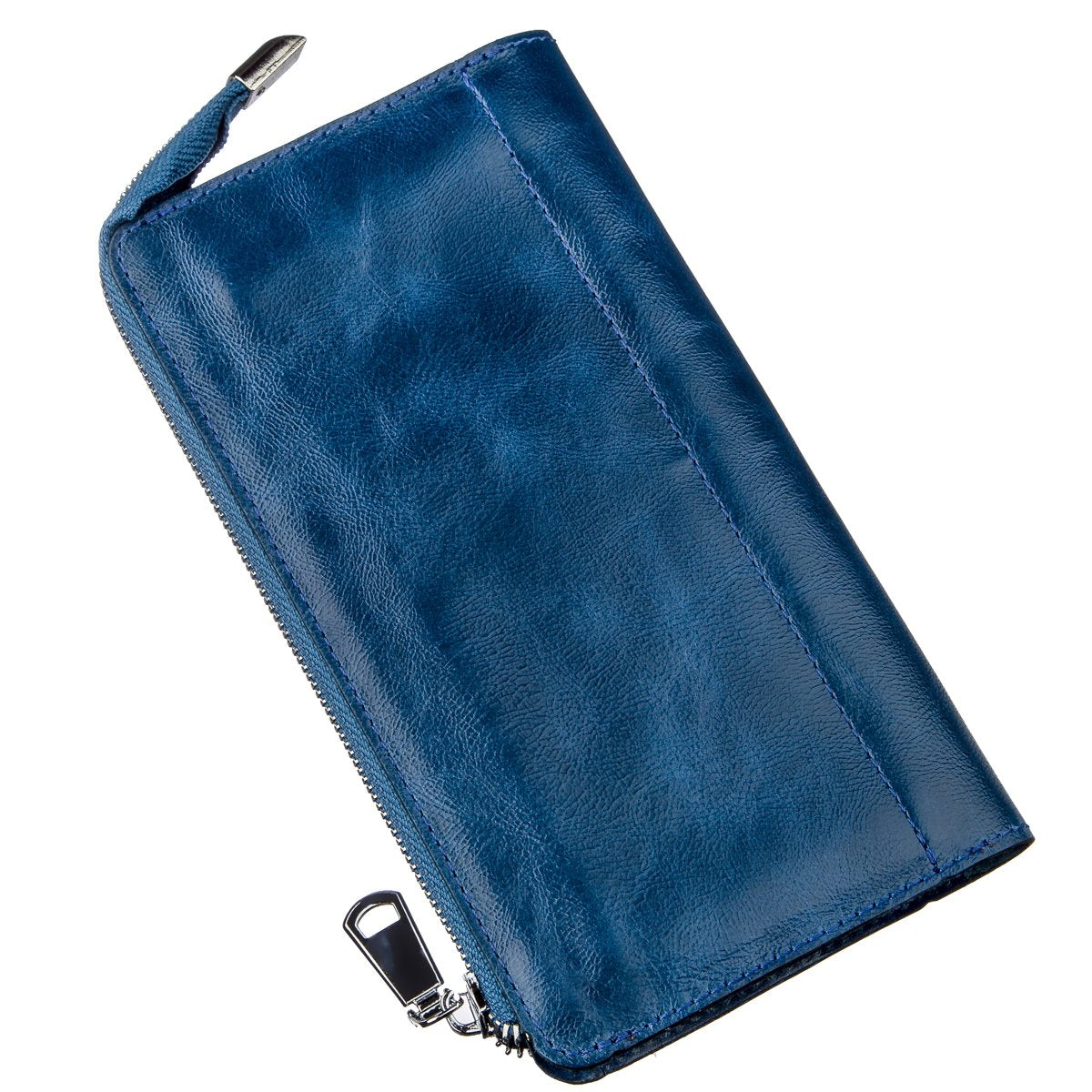 Unisex Leather Clutch SHVIGEL 16183 Blue Natural Leather Premium Quality
