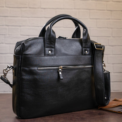 Laptop Bag SHVIGEL 11036 Black Genuine Leather Suitable for Daily Use