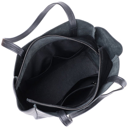 Comfortable Black Leather Shopper Bag SHVIGEL 22845 Made in Ukraine