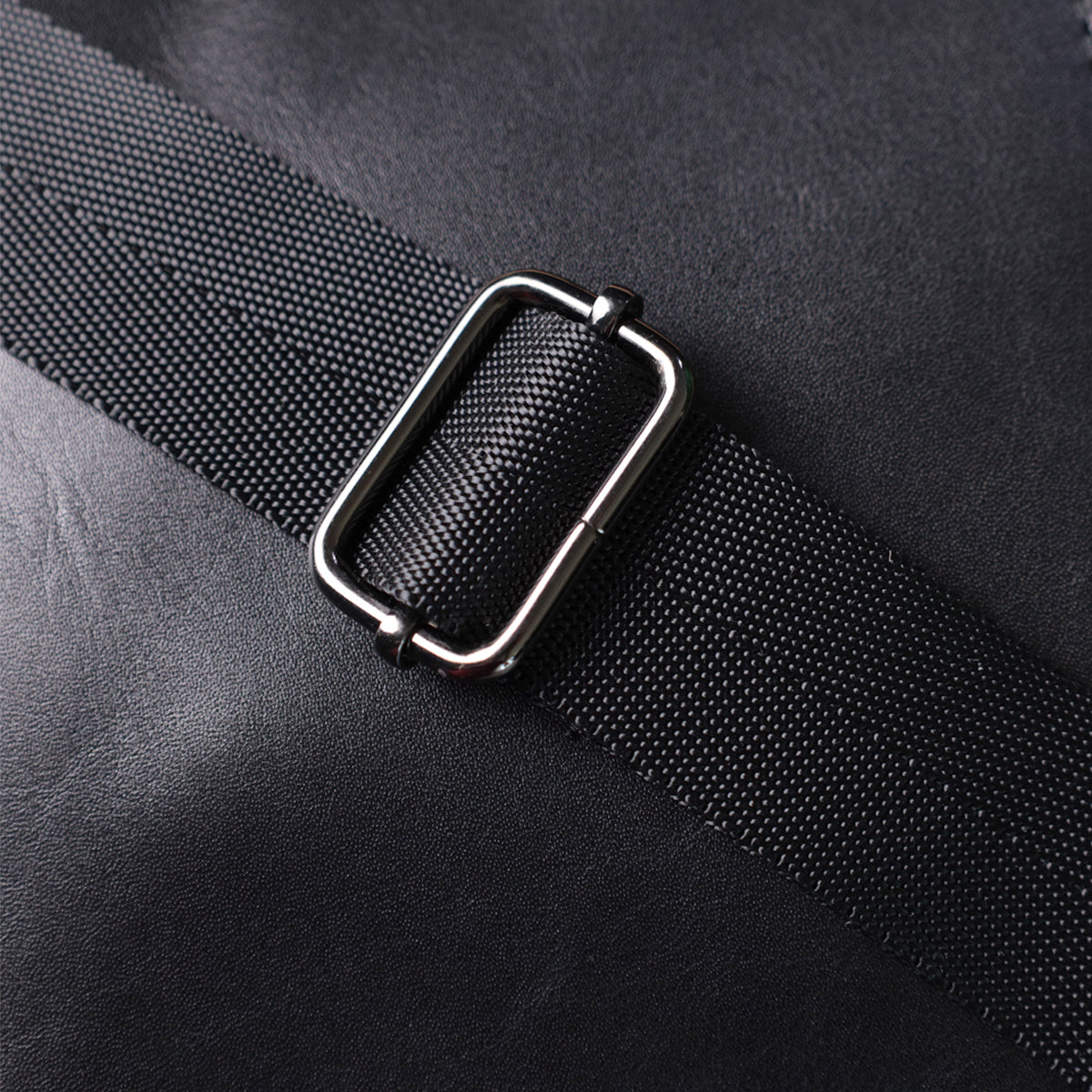 Adjustable Crossbody Bag SHVIGEL 22849 Black Glossy Genuine Leather for Men