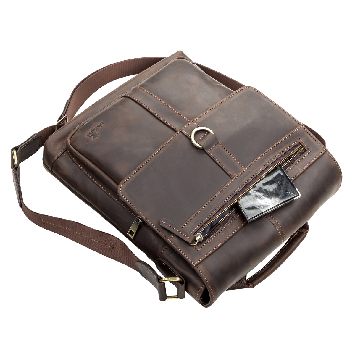 Men's Leather Bag SHVIGEL 11113 Brown Genuine Leather Handmade in Ukraine
