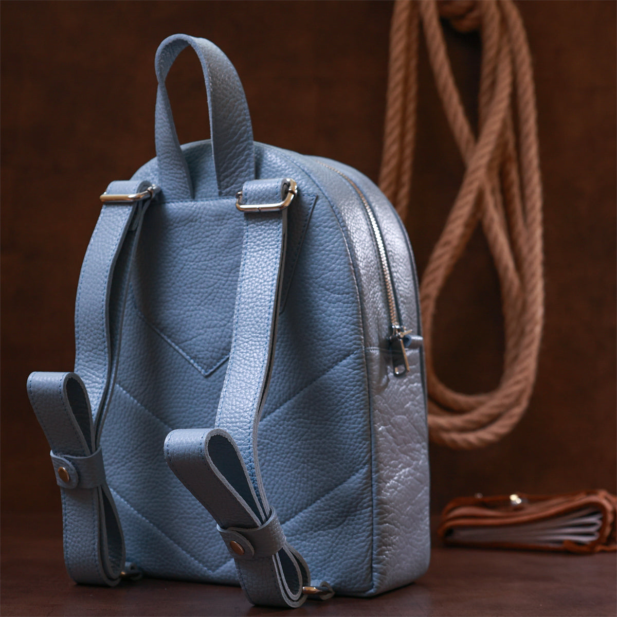 Leather Women's Backpack SHVIGEL 16303 Blue Genuine Leather Made in Ukraine