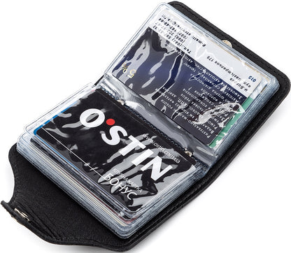Vertical Holder SHVIGEL 13911 Leather Black for Business Cards - Handmade in Ukraine