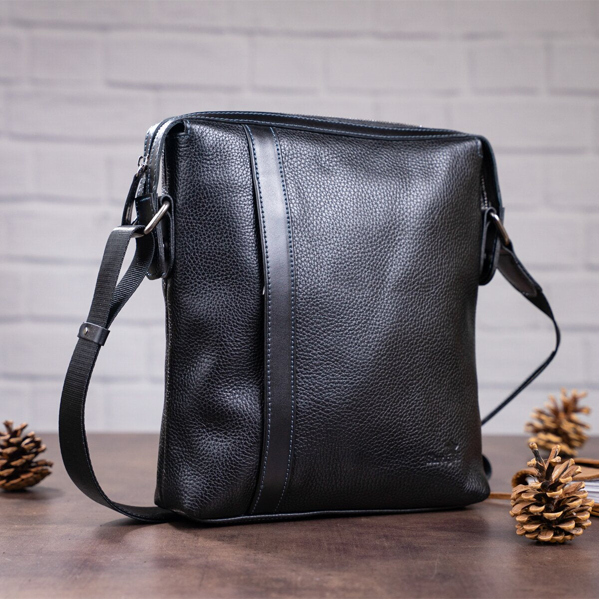 Men's Leather Bag SHVIGEL 11122 Black Genuine Leather, Premium Quality, Made in Ukraine