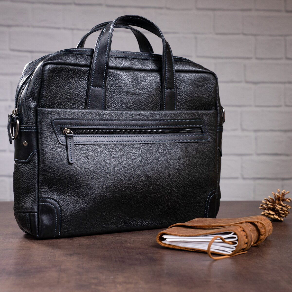 Leather Laptop Bag SHVIGEL 11110 Black Natural Leather Made in Ukraine