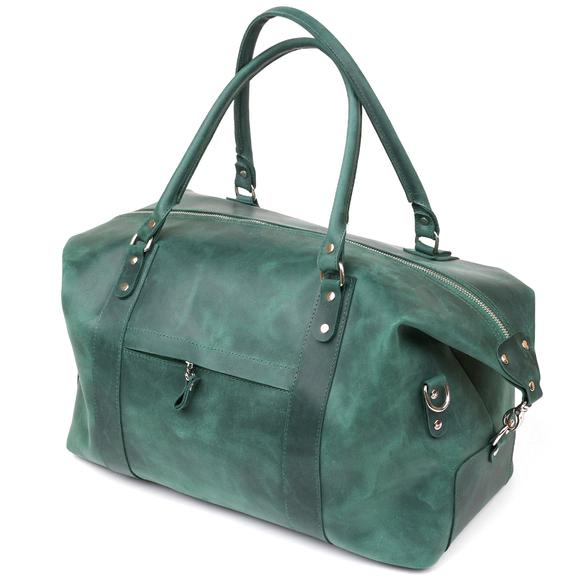 Travel Bag SHVIGEL 11128 Green Natural Leather Durable Design from Ukraine
