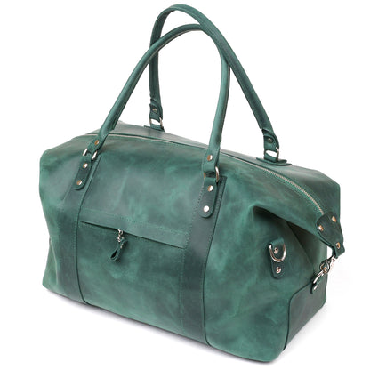 Travel Bag SHVIGEL 11128 Green Natural Leather Durable Design from Ukraine